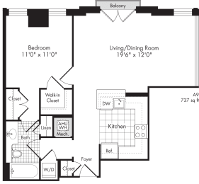 one bedroom apartment with walk-in closet for rent in baltimore