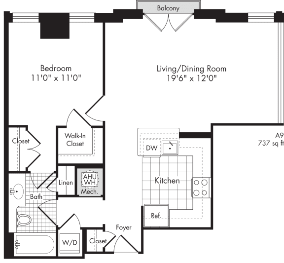 one bedroom apartment with walk-in closet for rent in baltimore