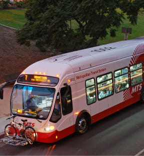 a bus with a bike on the front