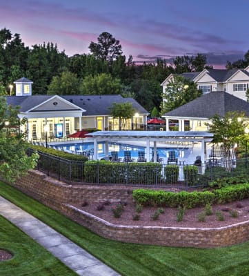 View of Beautiful Landscaping During Dusk at Abberly Grove Apartment Homes, Raleigh, North Carolina