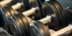 a rack of weights in a gym