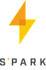 A yellow lightning bolt shape with a small square in the middle and the letters S'P A R K below it.