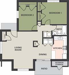 Floor Plan Two-Bedroom Garden Apartment