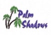 a purple and white sign with two palm trees