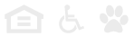 Three white icons on a black background depict a house, a wheelchair, and a paw print.