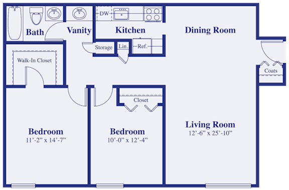 Floor Plan  2 Bedroom Floor Plan at The Highlands, Ann Arbor, 48105