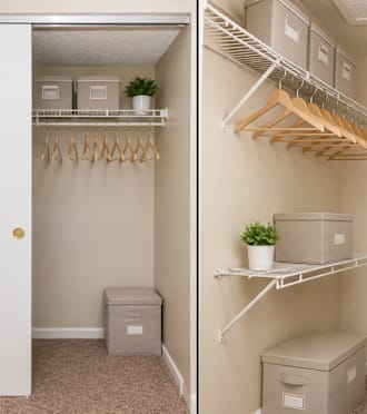 A kitchen with white cabinets and appliances  at Meadow View Apartments and Townhomes, Springboro, 45066.