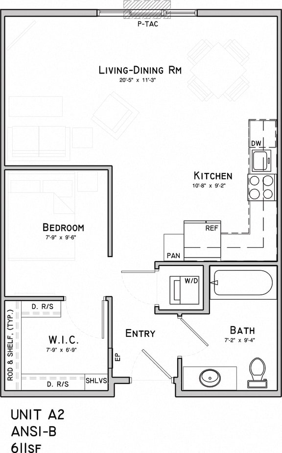 Floor Plan  Penelope A2 one bedroom one bathroom at North Pointe Villas