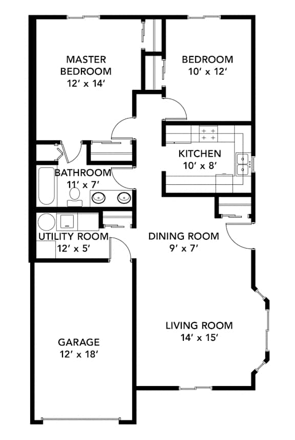 Birch Lake Townhomes - Forestwood Two Bedroom Floor Plan (2D)