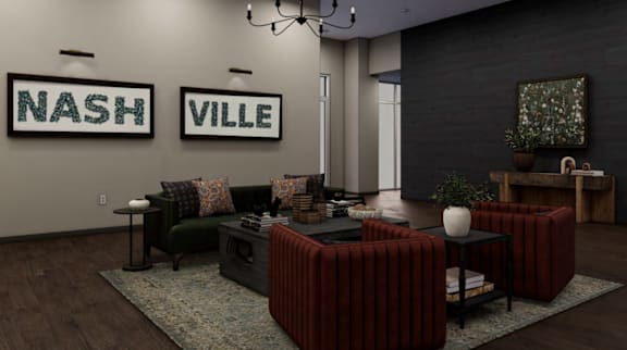 A living room with a green couch, a red couch, and a coffee table.