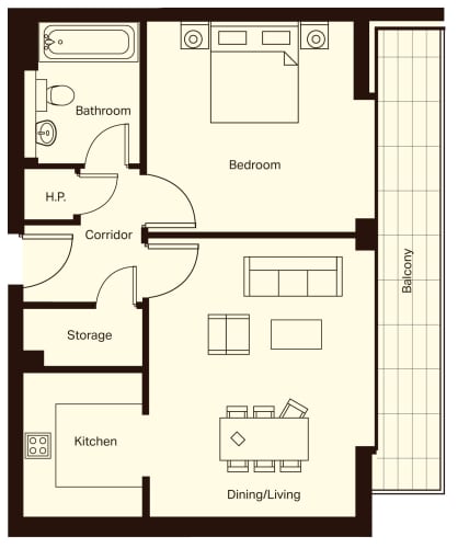 Floor Plan  1 Bedroom Apartment