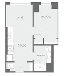 1  Bed   1  Bath   542 Sq. Ft. V-09 Floor Plan at Viridian on Sheridan, Illinois, 60613