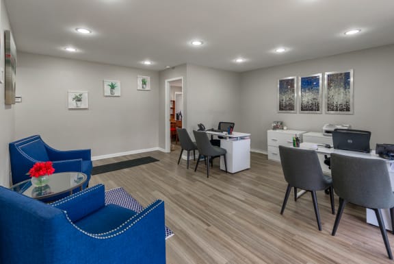 Professional office workspace with dual workstations at The Brook At Columbia Apartments, Columbia, MD