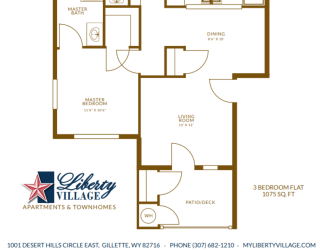 Liberty Village Apartments and Townhomes Three Bedroom Flat Floor Plan