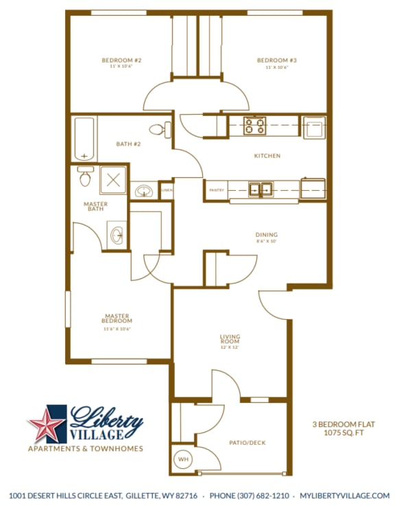 Liberty Village Apartments and Townhomes Three Bedroom Flat Floor Plan
