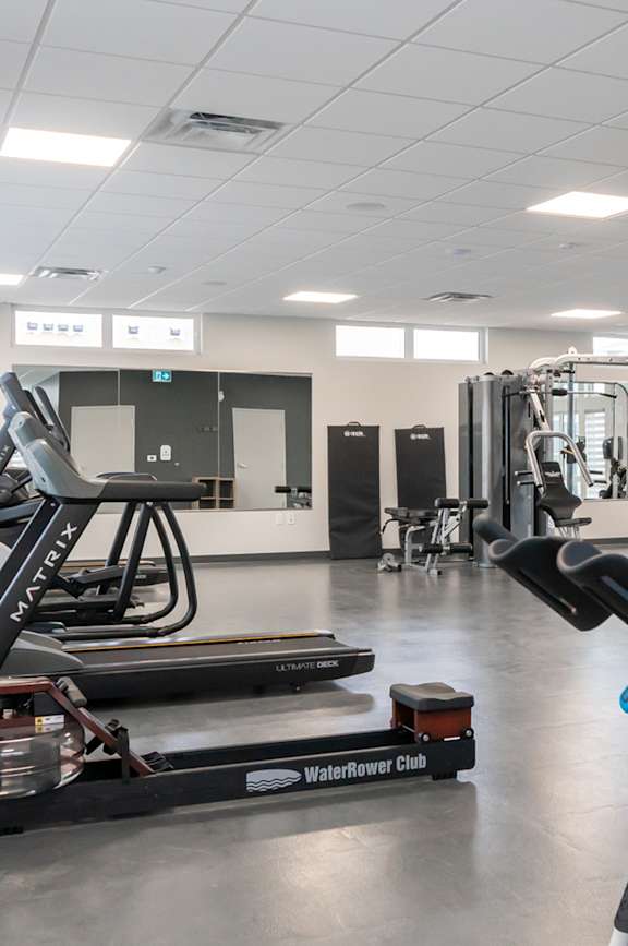 A gym with treadmills and exercise equipment.