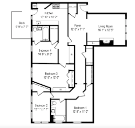  Floor Plan 4 Bedroom - 2 Bathroom