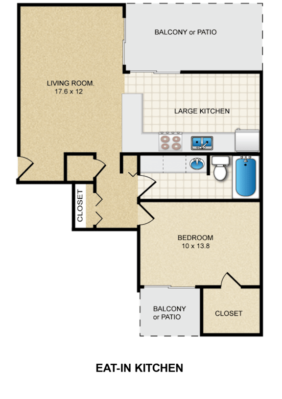1 Bedroom, 1 Bath Floorplan at Bremerton Park Apartments Homes in Prairie Village, Kansas
