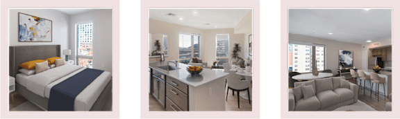 A bedroom, a kitchen, and a living room image at Pok Oi Residences, Boston, 02111