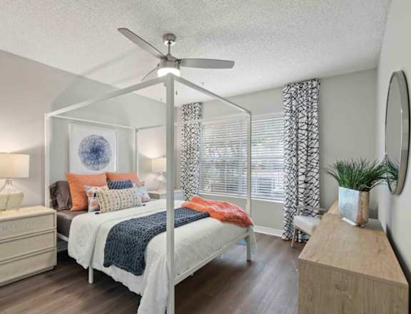 Bedroom With Ceiling Fan at Coastline Apartments, Florida, 32547