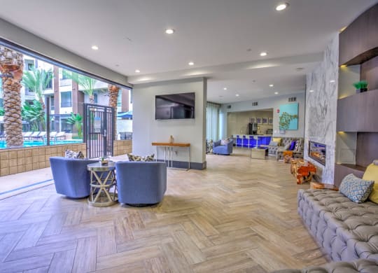 Clubhouse pool view at Accent apartments, LA, 90066