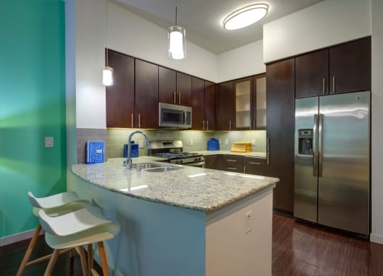 Chic kitchens at Accent apartments, 5550 Grosvenor Blvd, 90066