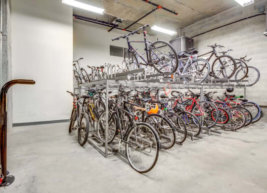 Bike storage and repair area at The Madison at Racine, Chicago, Illinois
