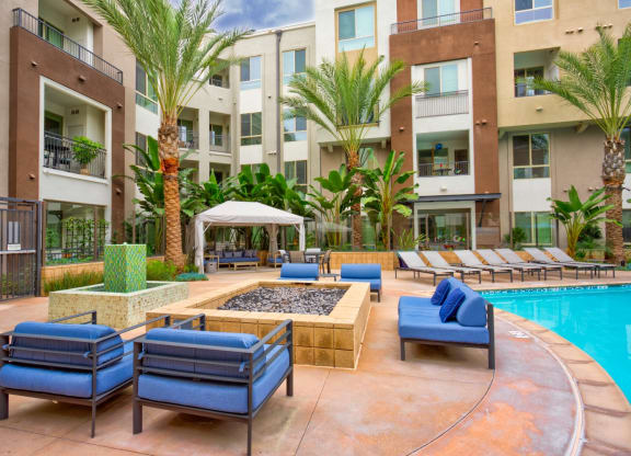 Large fire pit at Accent apartments, LA, California