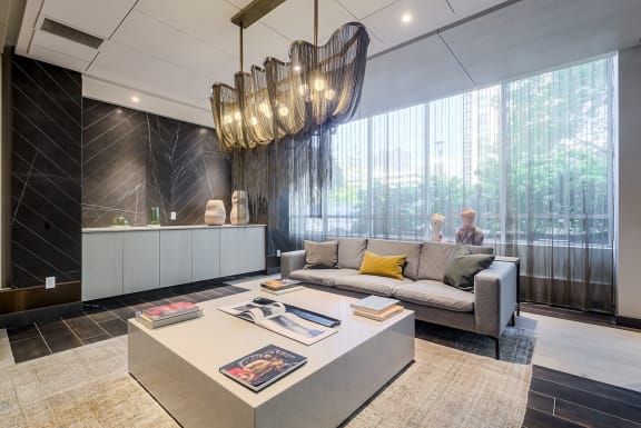 a living room with a couch and a coffee table