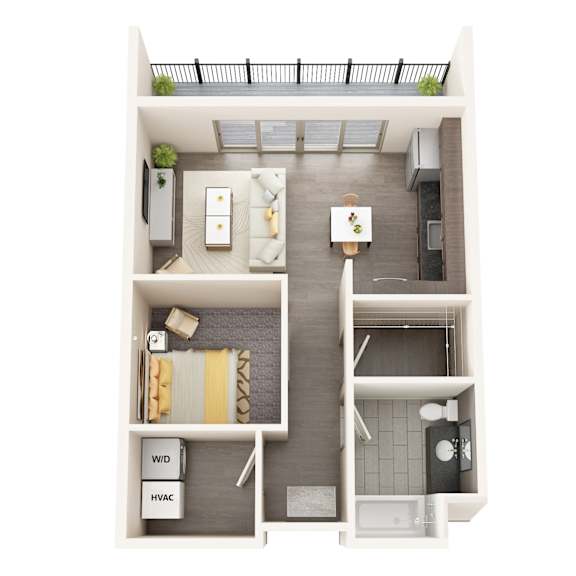 1 Bed - 1 Bath (Balcony)