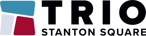 A graphic with a dark background and a blue square on the top left.