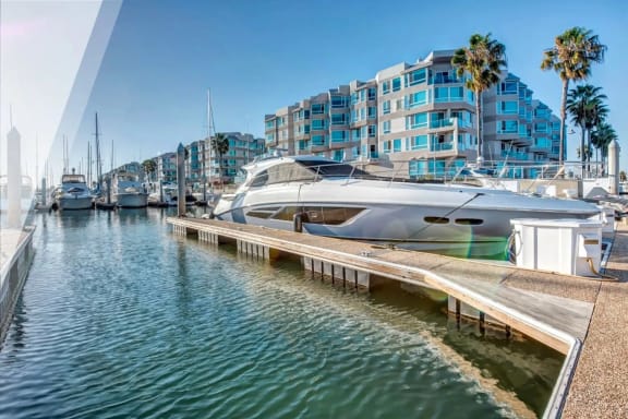 Yacht moored at the marina at our Esprit property at E&S Ring Management Corporation in Los Angeles, California