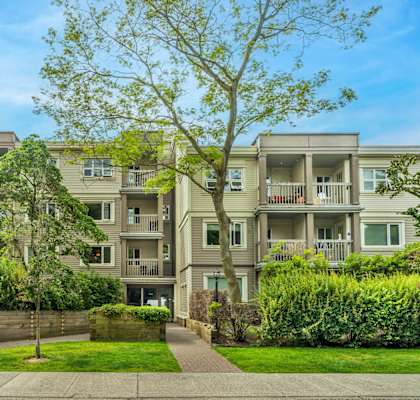 Apartment building with a tree in front of it.