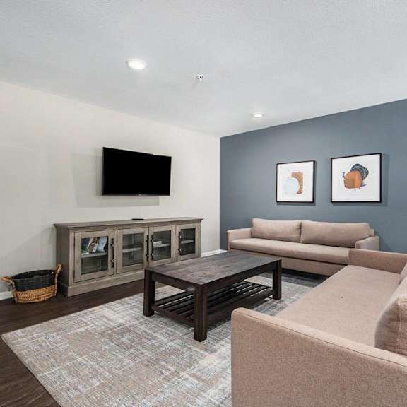 a living room with couches and a tv