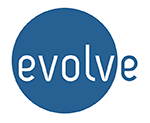 A blue circle with the word evolve in it.