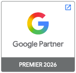 A white square with a Google logo and the words "Google Premier Partner" below it.