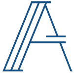 A blue line drawing of a letter A.