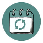 A calendar with a recycle symbol on it.