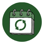 A calendar with a recycle symbol on it.