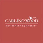 a logo for a retirement community on a red background
