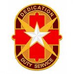 a logo of the dedication duty service badge