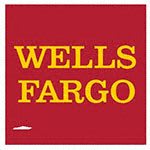 A red sign with the words Wells Fargo in yellow.