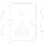 A black and white image of a pyramid of circles in the center of a square with circles on the corners.