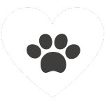 A paw print is centered in a heart shape.