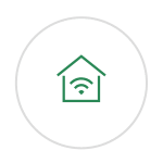 a green house icon with a wifi symbol