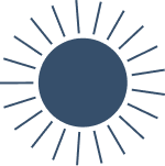A graphic of a sun with rays emanating from a central circle.