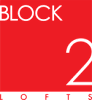 A green and white logo with the words "Block 2 Lofts".