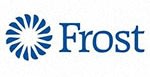 A blue and white logo with the word Frost.