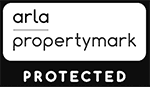 a black and white sign with the name arla property protected