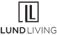 A black and white image of a logo with the words "LUND LIVING".